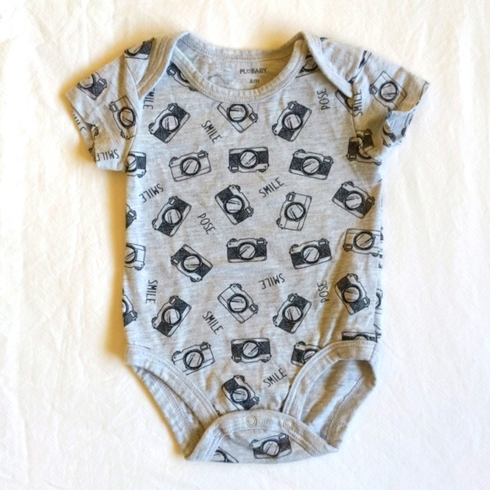 petit lem camera print short sleeve bodysuit diaper shirt 6 months baby unisex